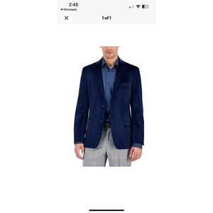Alfani Men's Slim Fit Solid Velvet Sport Coat Blazer Navy Blue *see measurements